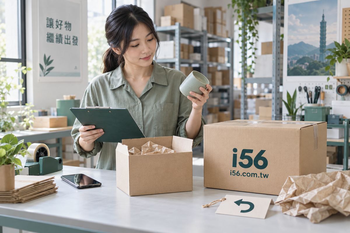 i56倉庫退貨前核對商品與包裝示意