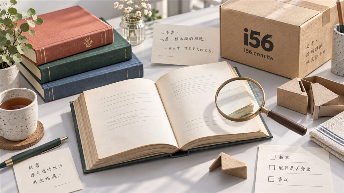 i56集運二手書選購示意，核對書況、版本與隨書配件