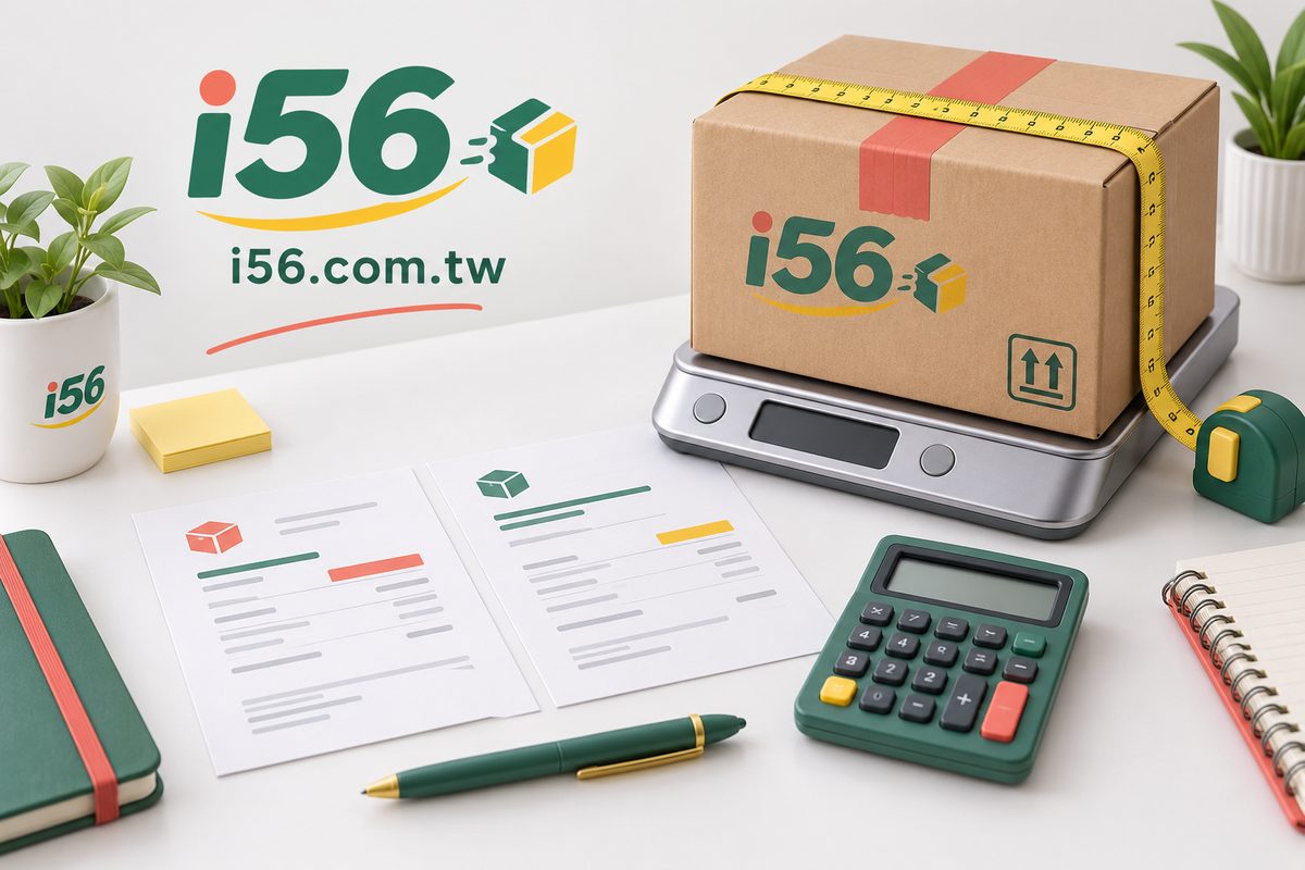 i56 集運包裹量測與預估運費、實際帳單比較的情境示意